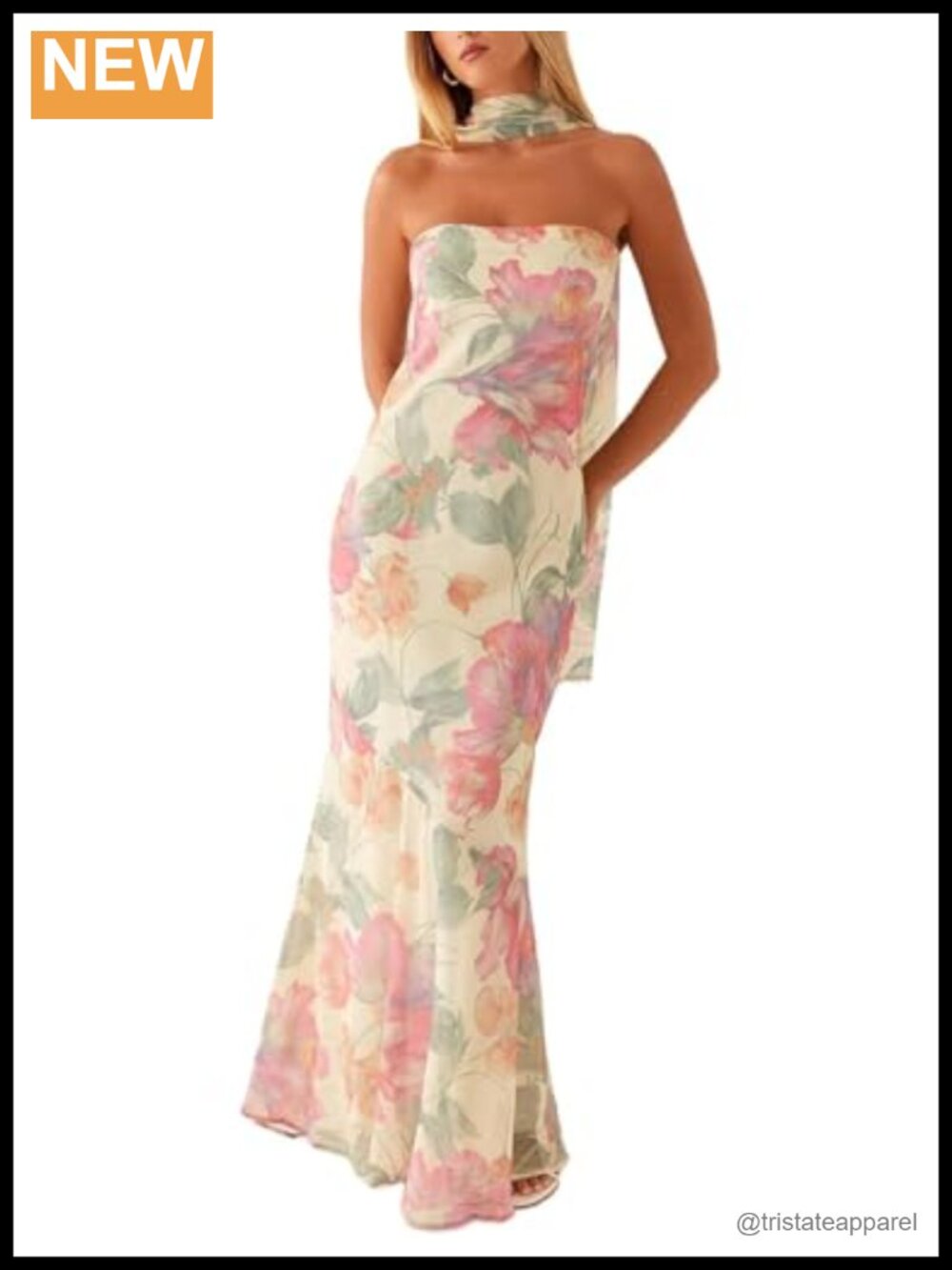 Strapless Floral Mesh Maxi Dress Backless Bodycon Summer Wedding Guest